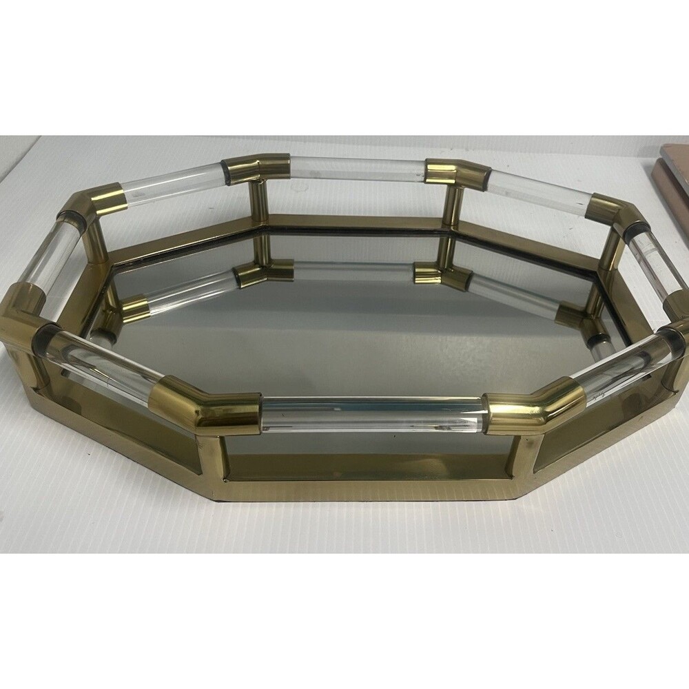 Jacques Style Octagon Big Tray Acrylic Glass Gold Tone Mirror